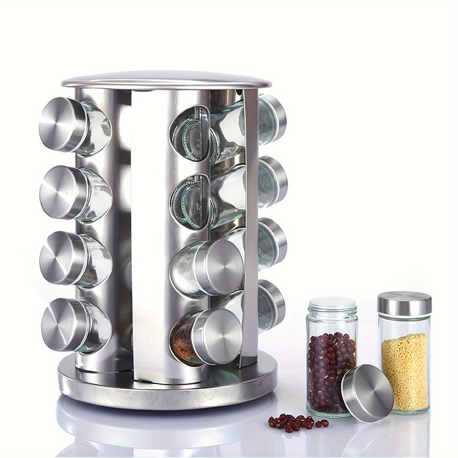 

1pc, Stainless Steel Rotating Spice Rack Organizer With 12 Jars, Rust-resistant Seasoning Holder For Kitchen Cabinets, Kitchen Tools