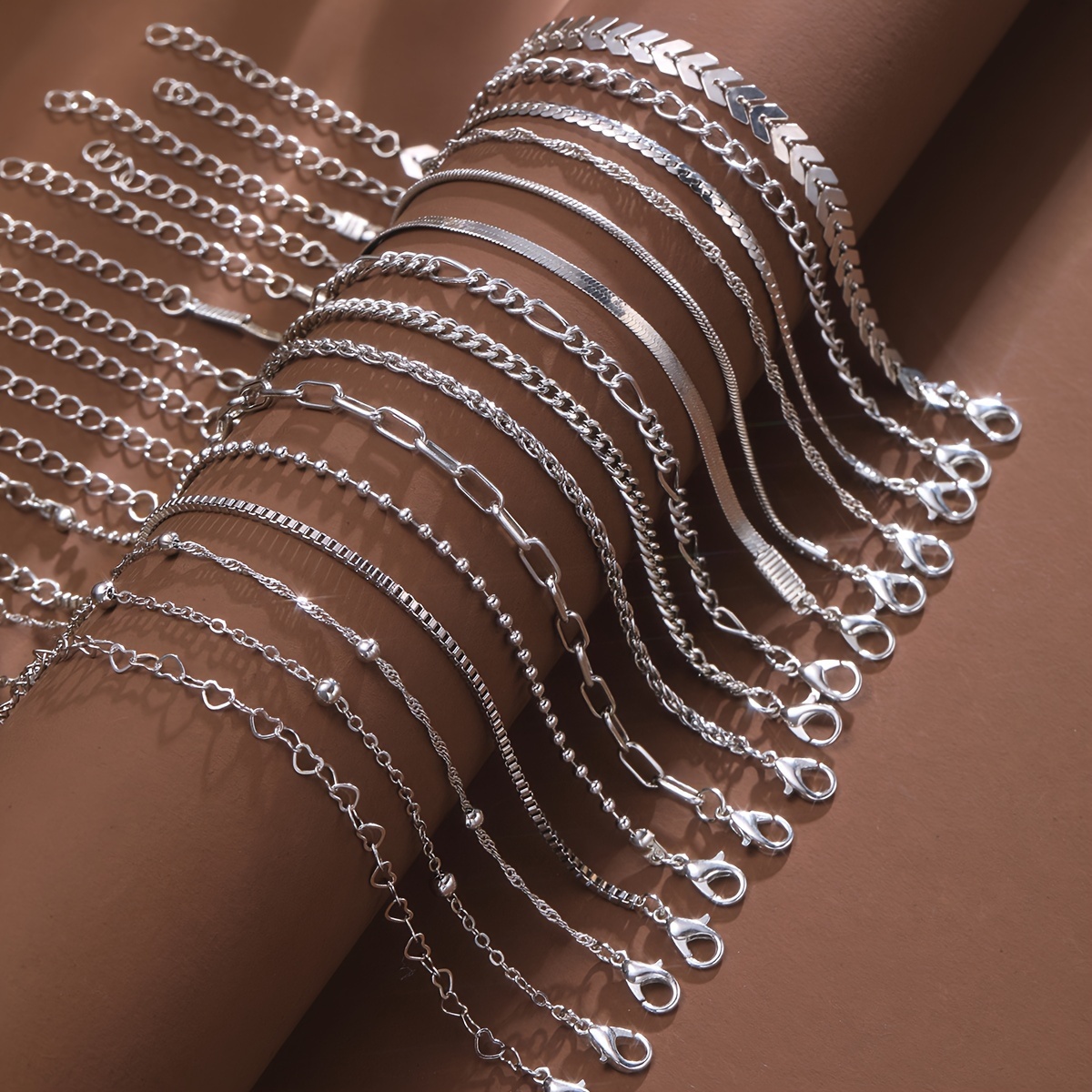 15pc Silvery Basic Bracelet Set for Daily Wear