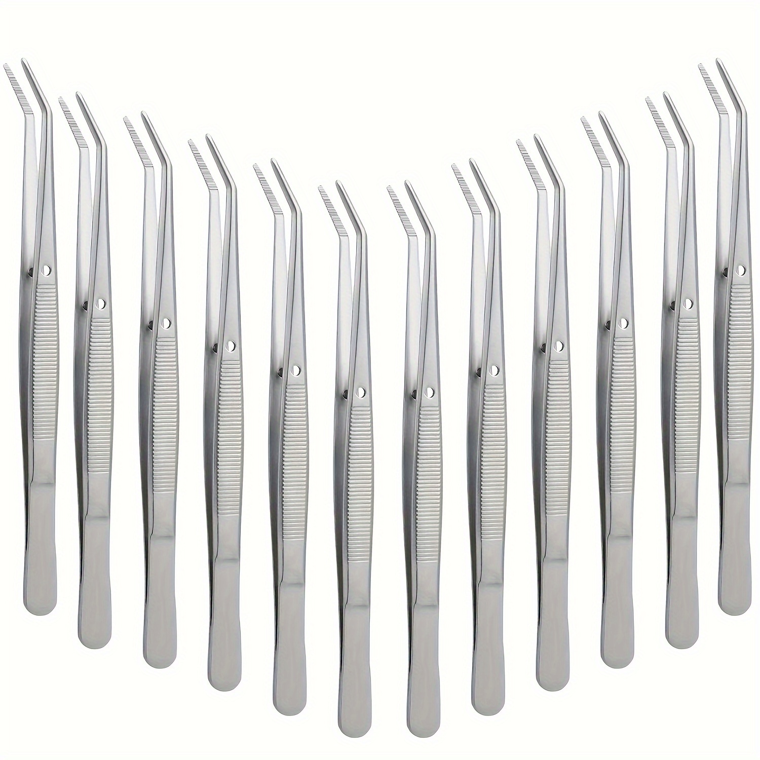 

12pcs Stainless Steel Tweezers With Curved Serrated Tip - Multipurpose Sewing Machine Forceps For Crafting - Precision In Silvery Finish