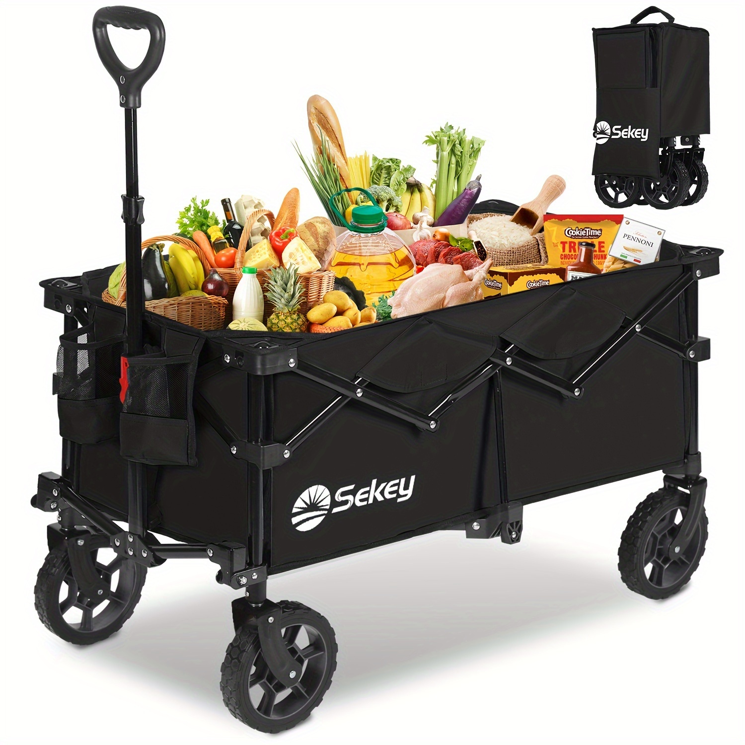 

Sekey Foldable Wagon Heavy Duty Foldable Utility Grocery Cart With 2 Bottle Holder, Suitable For Camping Shopping Sports