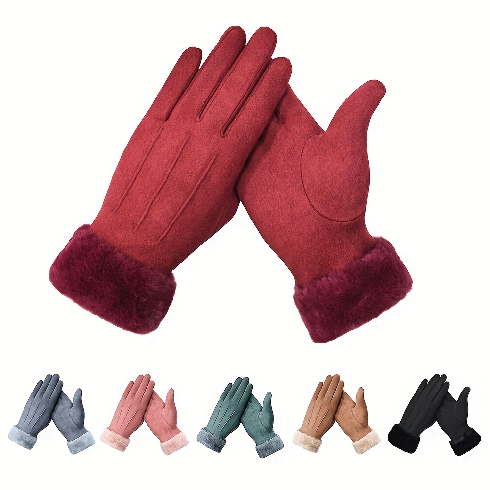 

Gants d'Hiver Doublés en Peluche pour Femmes - Compatibles Écran Tactile, Chauds et Élégants avec Design à Doigts Séparés