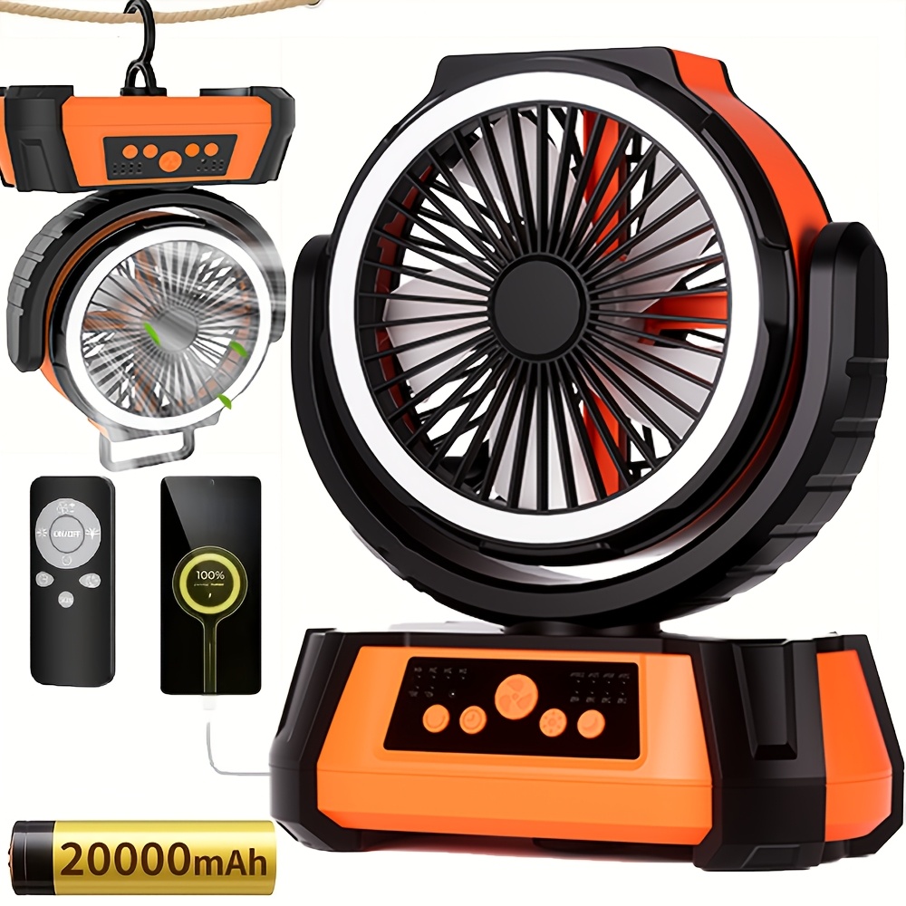 TEMU 20000mah Portable Rechargeable Camping Fan & Lantern Suitable For Car Travel, Rv, Hurricane Emergencies - Automatic Tent Fan With Hanging Hook,