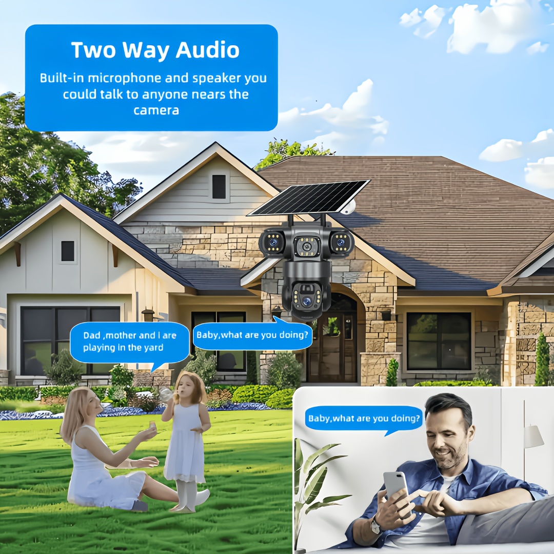 4G Solar-Powered Security Camera V380 Pro | Triple Lens & Triple Screen, PTZ Pan-Tilt-Zoom with Auto Tracking & AI Human Detection, H.265 Video Coding, Color Night Vision, 355° Horizontal & 90° Vertical Rotation, Two-Way Audio, Mobile App Control