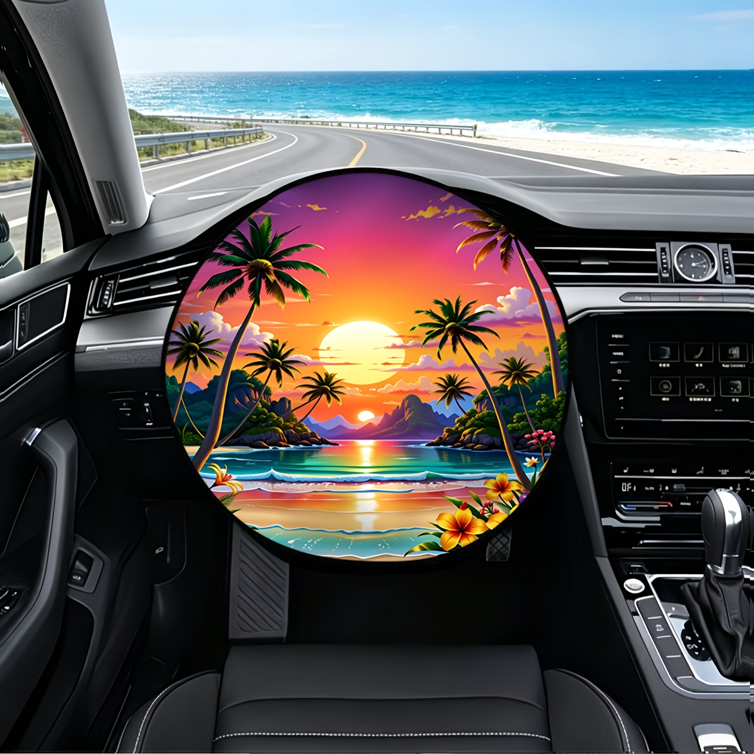 Image of 1pc Steering Wheel Sunshade Suitable For All Car, Tree & With & Heat Shield, Summer Car Accessory For Glare, Fits For Suvs,, Sedans, Gift For