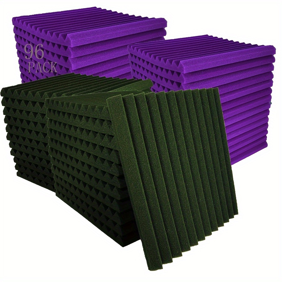 96pcs   foam acoustic wedges studio foam sound absorbing wall panels 30cm x 30cm x 2 5cm 48pcs black and 48pcs purple instrument recording soundproof material