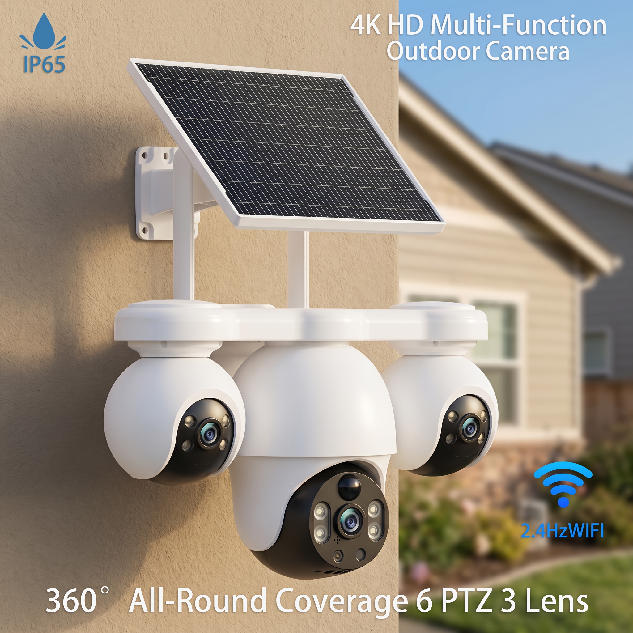 TEMU V380max Solar-powered Outdoor Security Camera With Triple-, Hd Color Night Vision,, Wi-fi/ Suitable For Surveillance, Cloud Storage & Motion