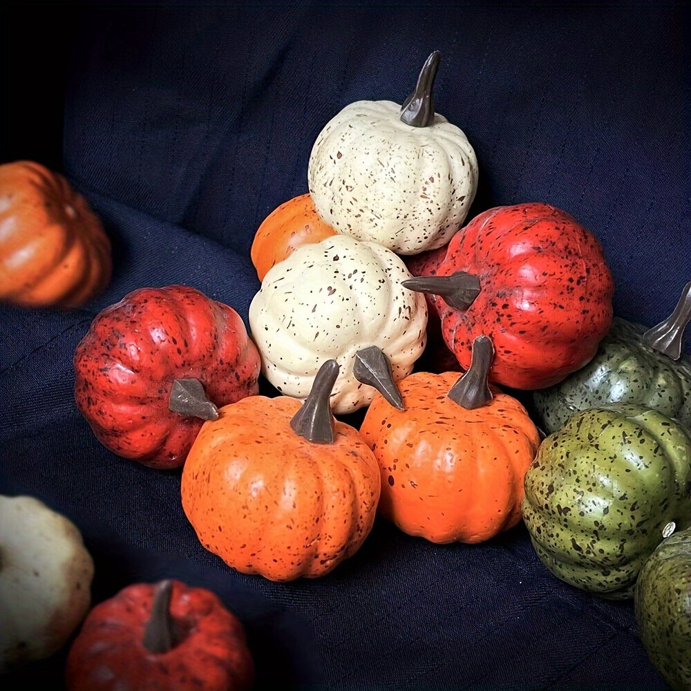 

Set Of 10 Artificial Pumpkins - Multi-season Decor For Harvest, Thanksgiving, Christmas - Indoor Use, No Electricity Needed, Durable Material