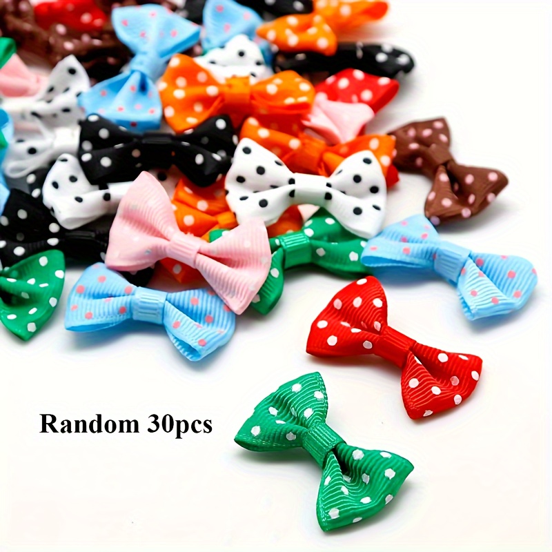 Image of 30pcs Mini Polka Dot Satin Ribbon Bows 4x2.5cm - Perfect For Diy Crafts, Wedding Favors & Hair Accessories, Christmas, Halloween（random Color）