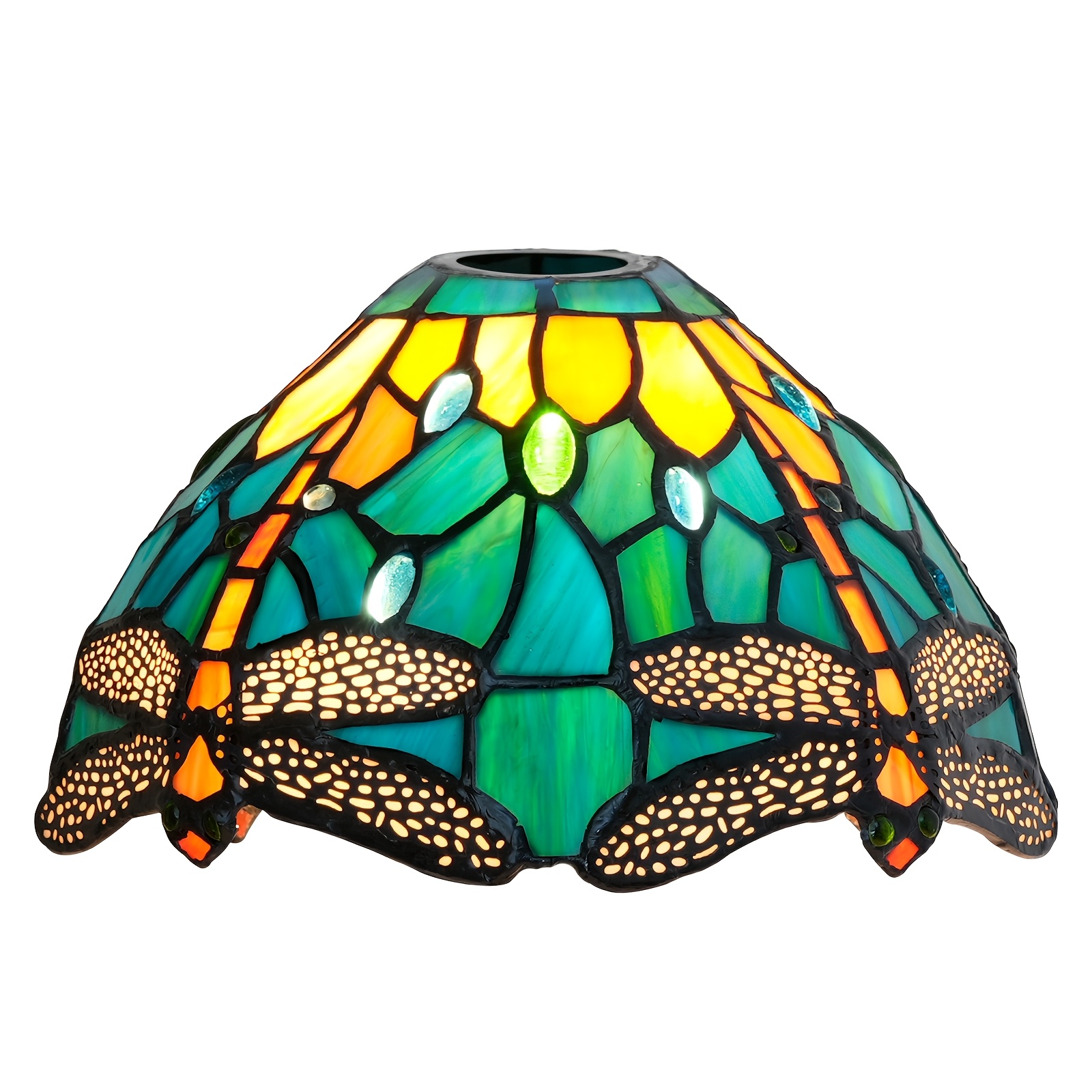 Vintage Green Dragonfly Stained Glass Lampshade