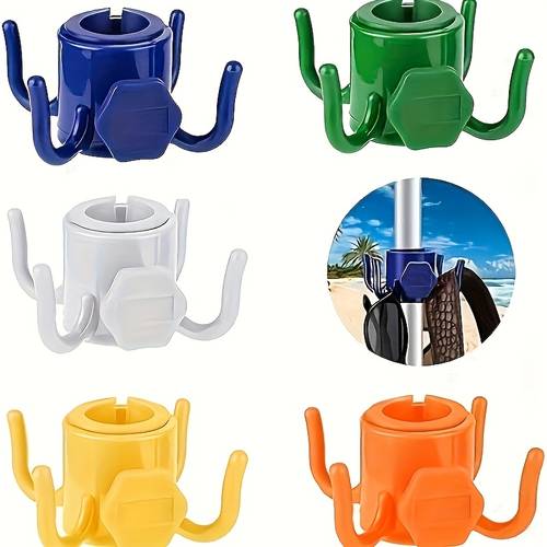 2pcs adjustable 4 claw beach umbrella hooks durable abs plastic multi color blue green secure hanging for towels cameras clothes and bags fits 0 98in 1 25in parachute rods ideal for beach use practical hook utility hooks