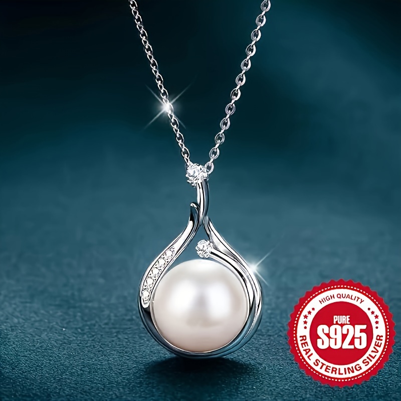 

925 Sterling Silver Women's Shell Pearl Pendant Necklace Hypoallergenic Neck Decoration Mother's Day Gift