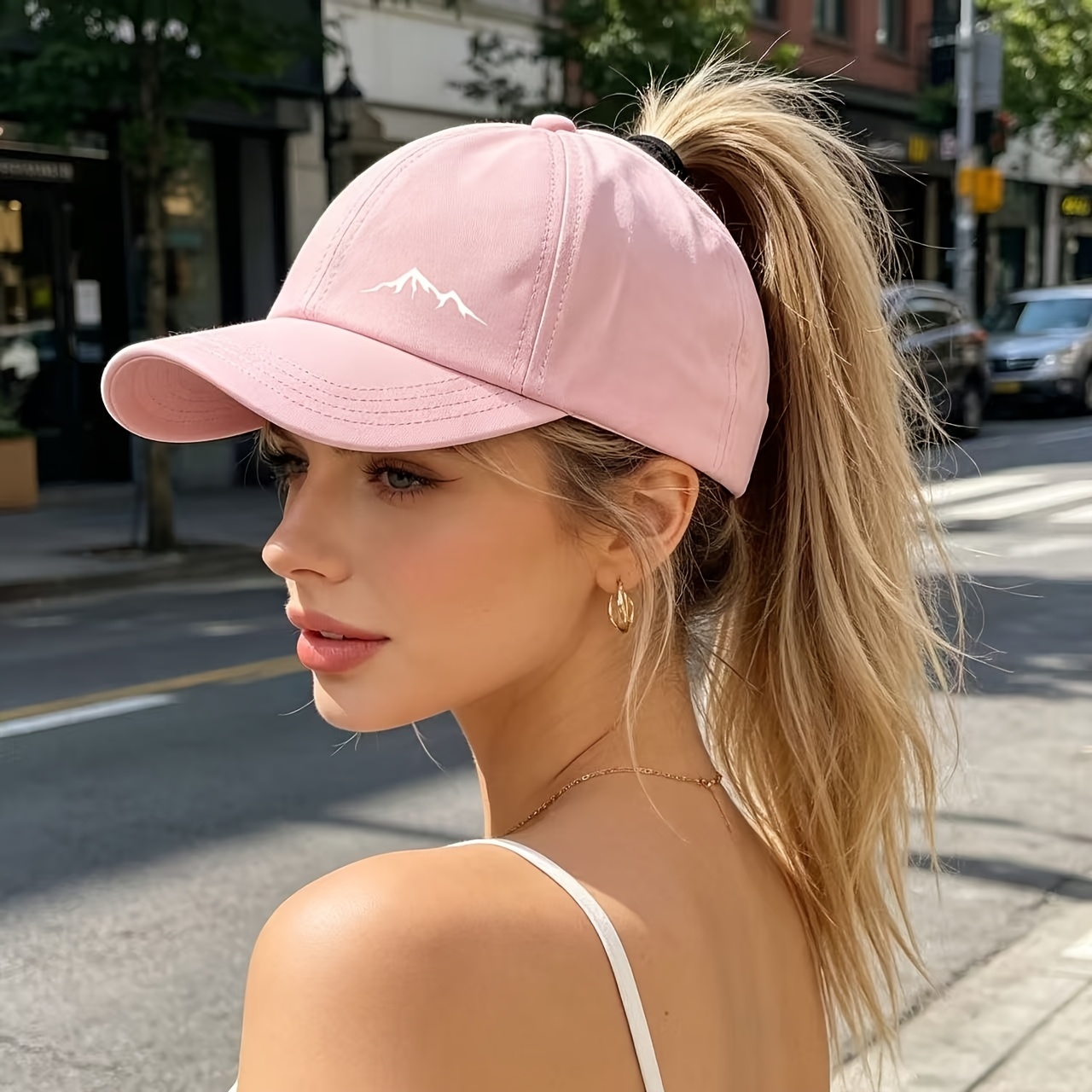 TEMU 1pc Women Men Ponytail Baseball Cap, Semi-dome Breathable Style High Ponytail Compatible, Exquisite Mountain Decor Gift For Girlfriend Best