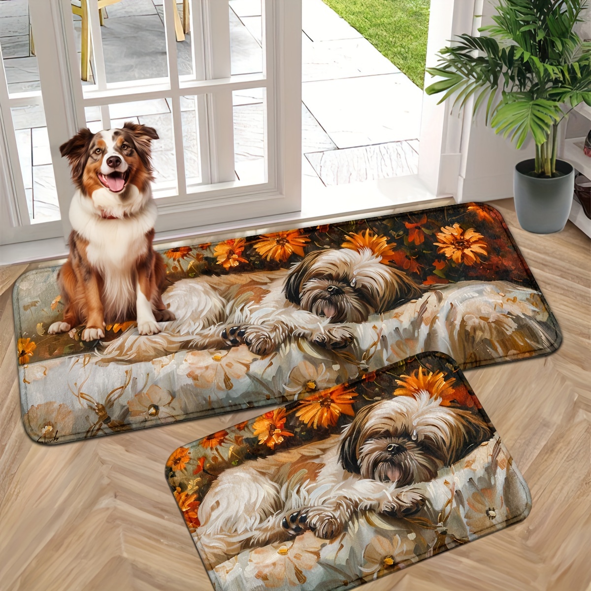 

Cute Dog Door Mat: Indoor Entrance Rug With Shih Tzu Print - Machine Washable, Non-slip, And Perfect For Entryways