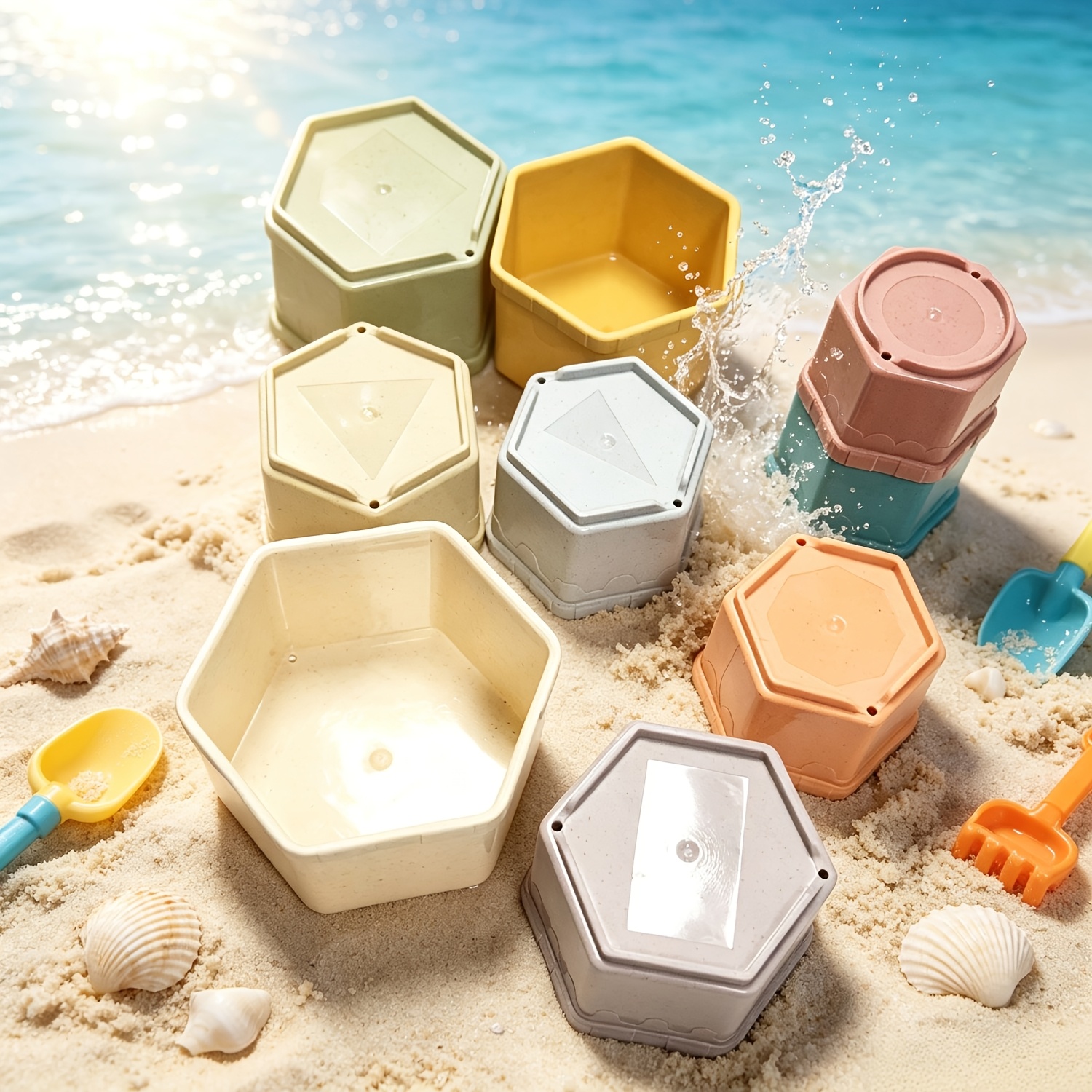 10pcs Hexagonal Stacking Cup Toys in Random Colors