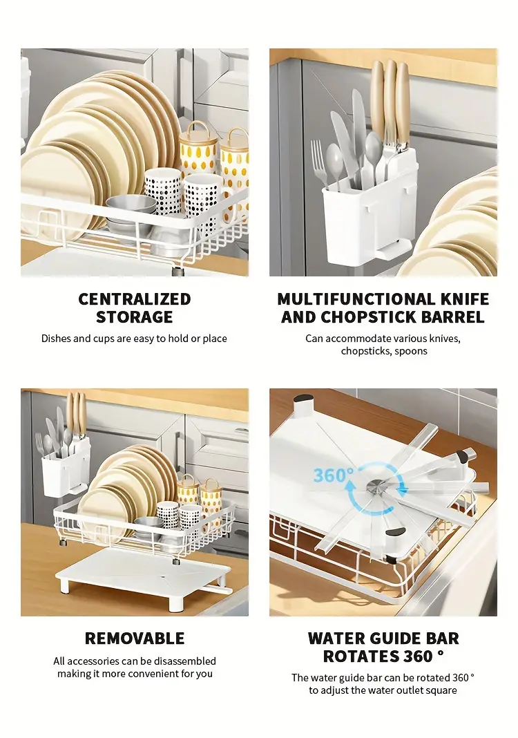 dish drying rack single layer dish drain rack large dish rack with dish drainer with utensil holder for sink convenient for storing plates bowls cups knives and spoons Product details 2