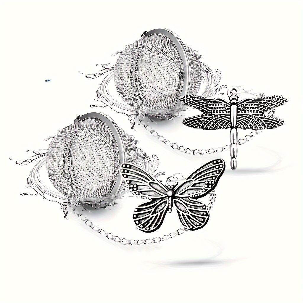 

Stainless Steel Tea Infuser Set - 2pcs Loose Leaf Tea Steeper Strainer With Handmade Dragonfly Butterfly Charm - Uncharged Tea Ball Filter For Herbal, Green, Flower Tea & Spices