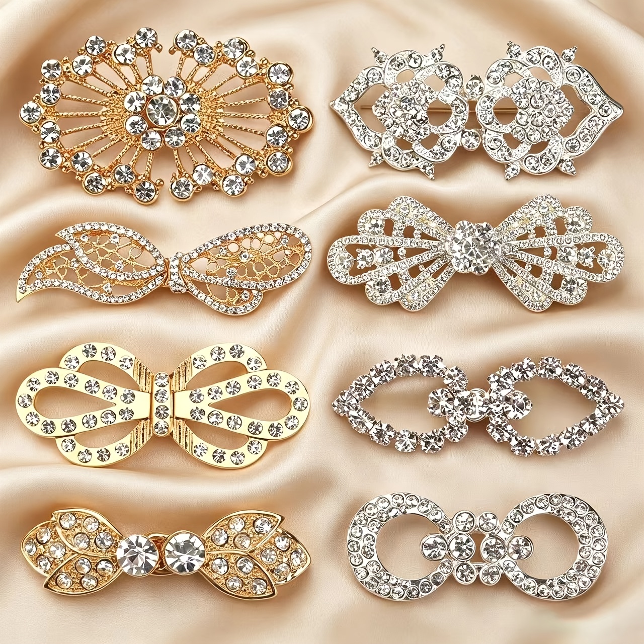 Image of 8-set Women's Elegant And High-end Coat Buttons With Rhinestone Embellishment, Exquisite Traditional Qipao Buttons, Cape Buttons, For Coats And Shawls