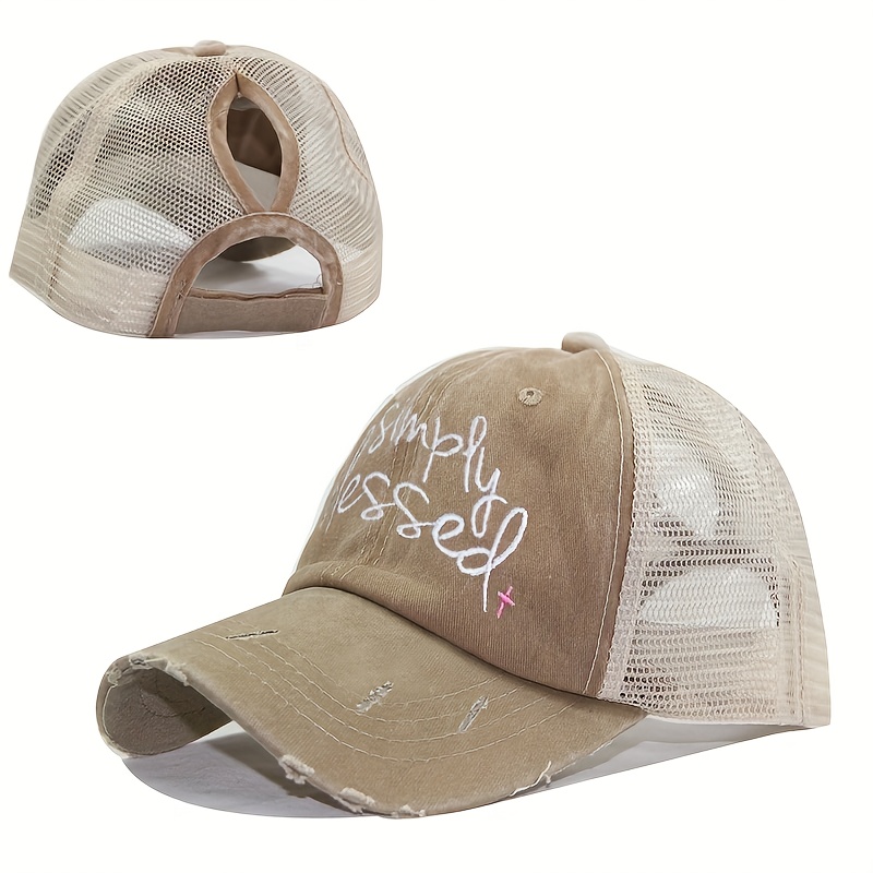 Simply Blessed Embroidery Baseball Washed Distressed Solid Color Dad Hats Adjustable Sun Hats for Women & Men,Temu