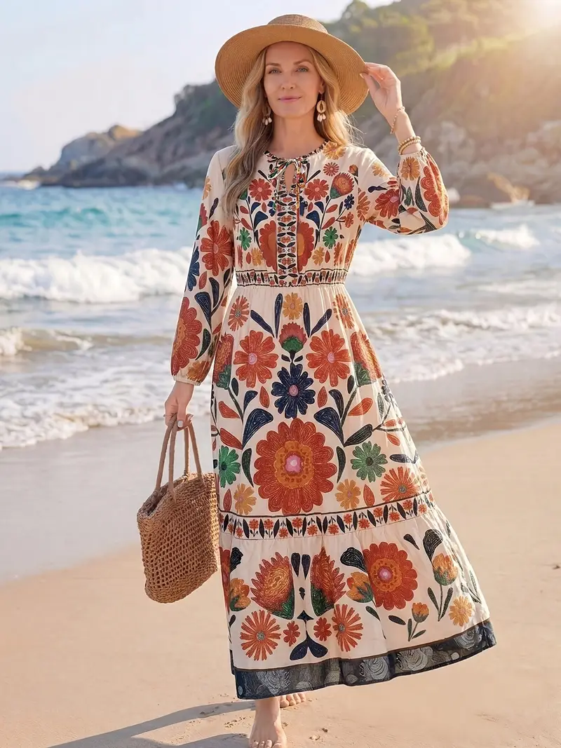 new print loose dress Loose printed white cotton dress COTELAC