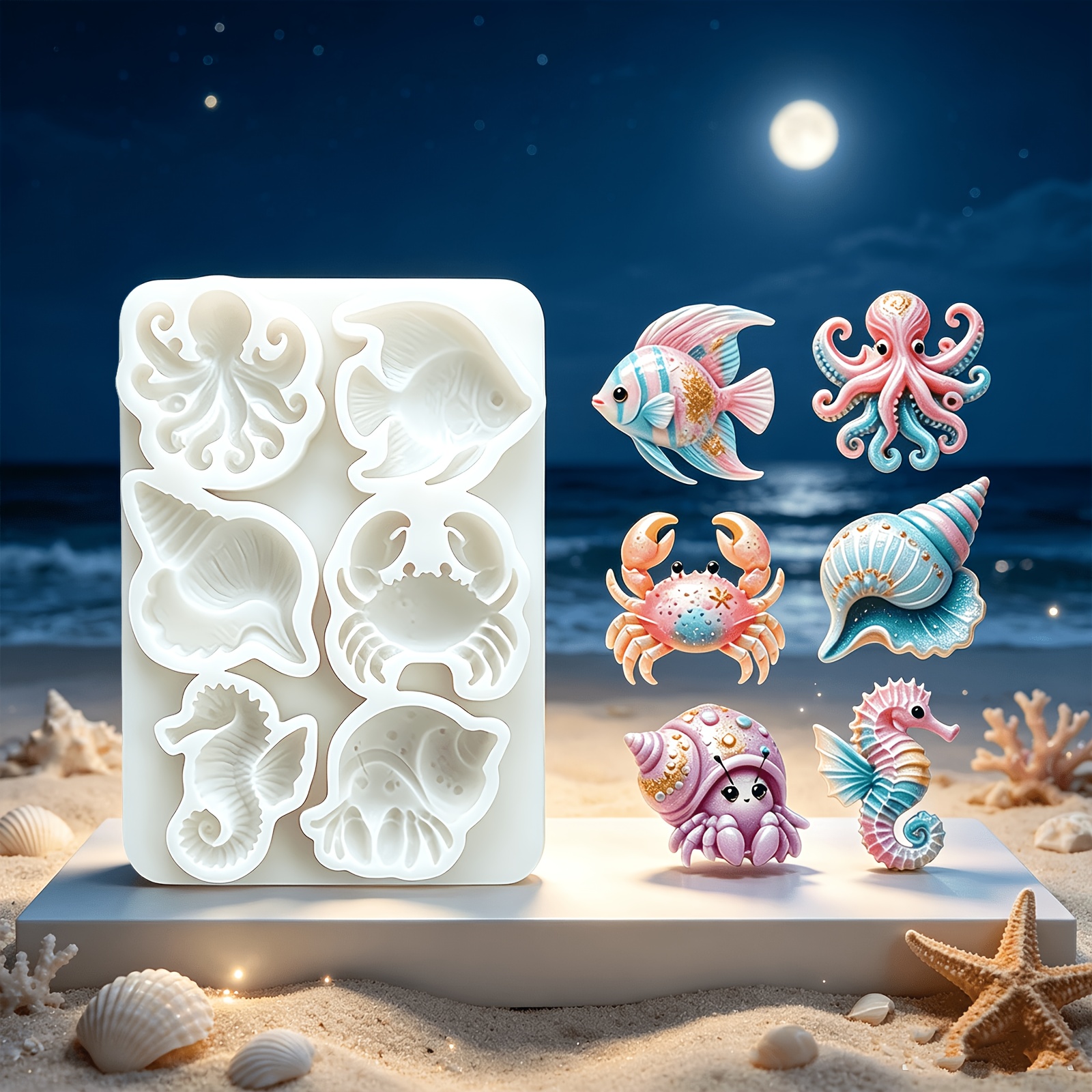 TEMU 1pc Of Crab, Seahorse, Shell Crab Decoration Silicone Mold, Octopus, , Sea Shell Chocolate Fondant Mold, Easy To Clean And Easy To Remove Mold
