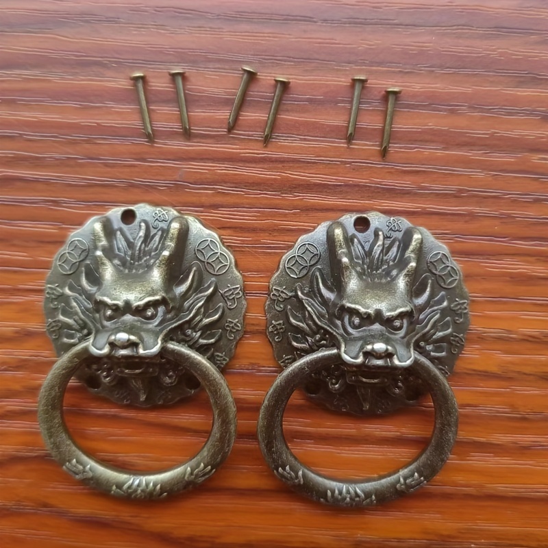 2pcs Antique Bronze Handles Old Chinese Style Vintage Pulls Ring For Dresser Drawer Cabinet Door 32*47mm
