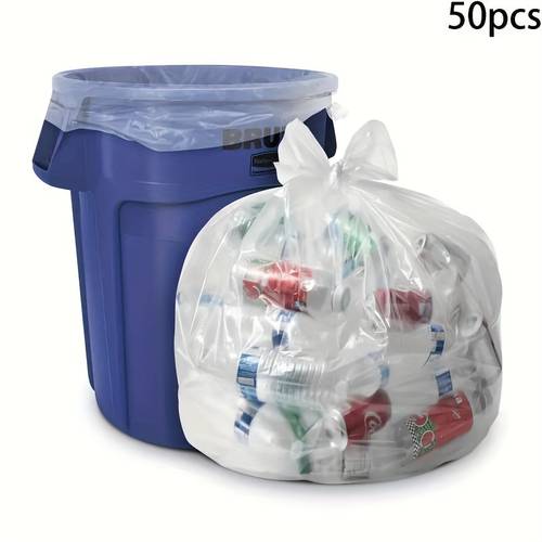 50pcs, 13 Gallon Clear Trash Bags - Puncture & Leak Resistant, Large Plastic Recycled Garbage Bag for Yard Waste, Leaf, Lawn & Garden Cleaning Supplies