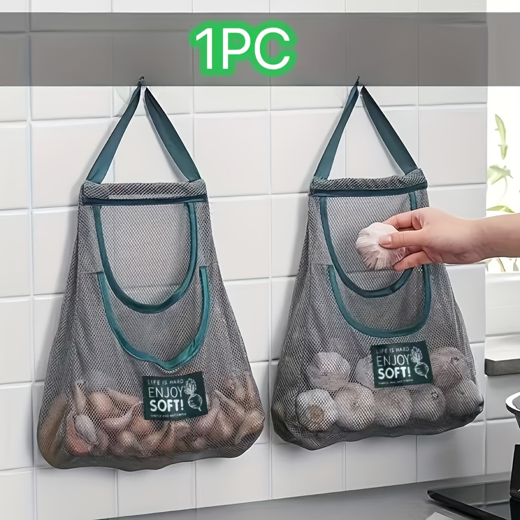 1pc Bolsa de Malla Multifuncional para Almacenamiento de Cocina - Organizador de Pared para Frutas, Verduras, Jengibre y Ajo | Accesorios Esenciales para el Hogar