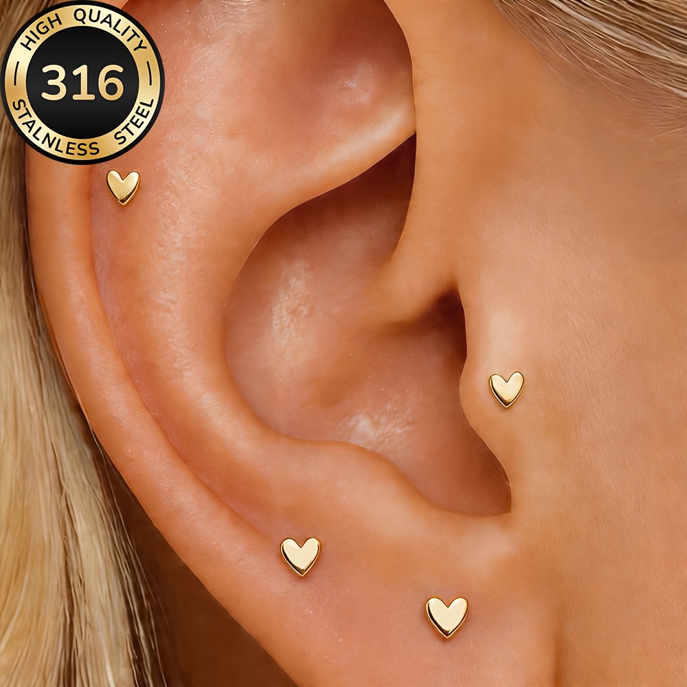 TEMU Lot de 4 paires de clous d'oreilles dorés en acier inoxydable, hypoallergéniques, résistants à la décoloration, minimalistes, ensemble de bijoux