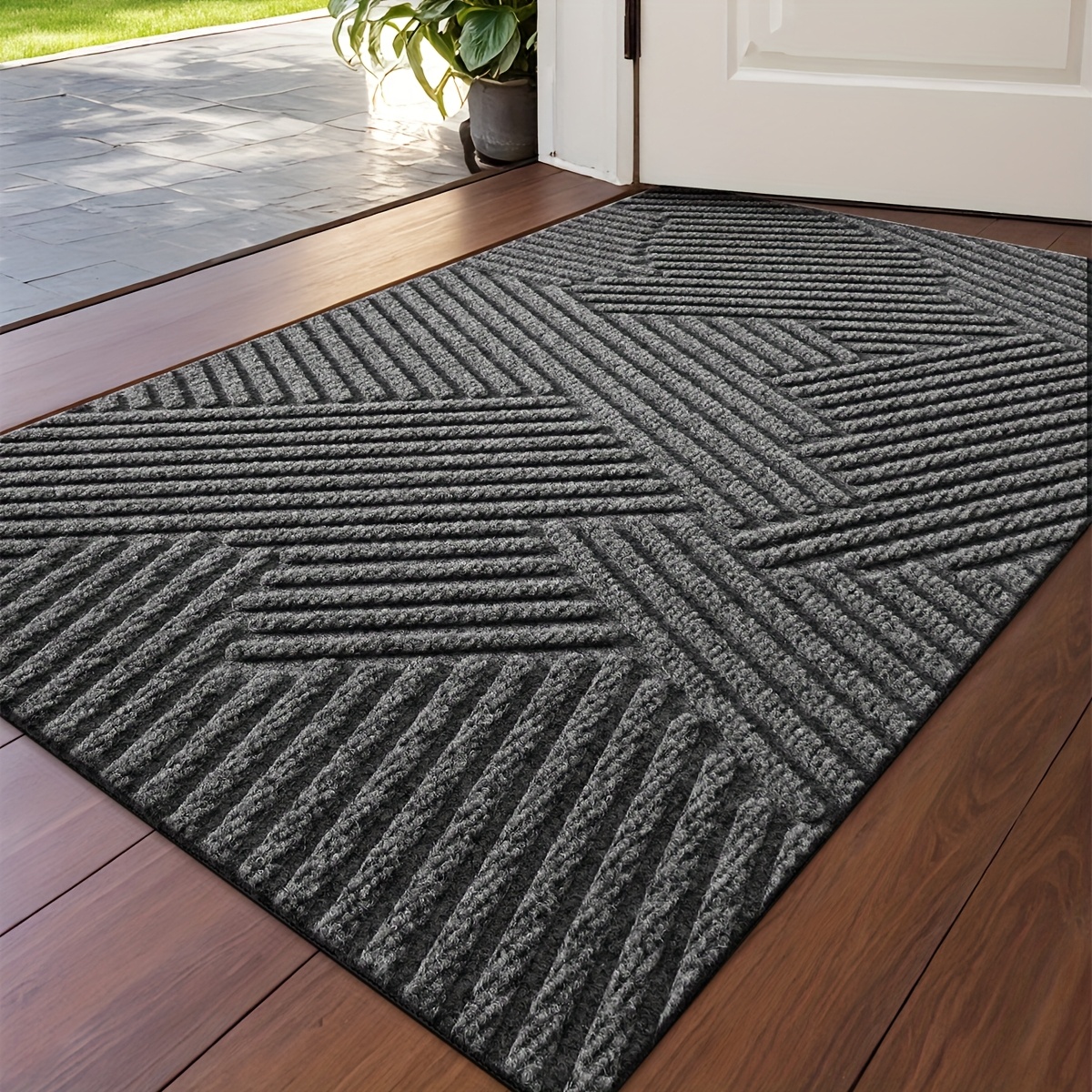   geometric stripe non slip mat durable polyester 100 hand wash only rectangular entryway mat for home office christmas decor gift beige brown striped design christmas     decor durable mat christmas decorations Product details 6