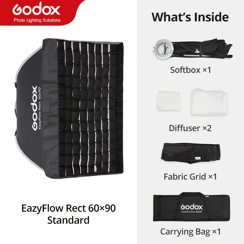 Godox Eazyflow Series Foldable Softbox Compatible For Bowens Mount Flash Units, Portable Studio Lighting Diffuser Setup, Panel For Professional Photography, Suitable For Led Light 45x60 40x90 60x90