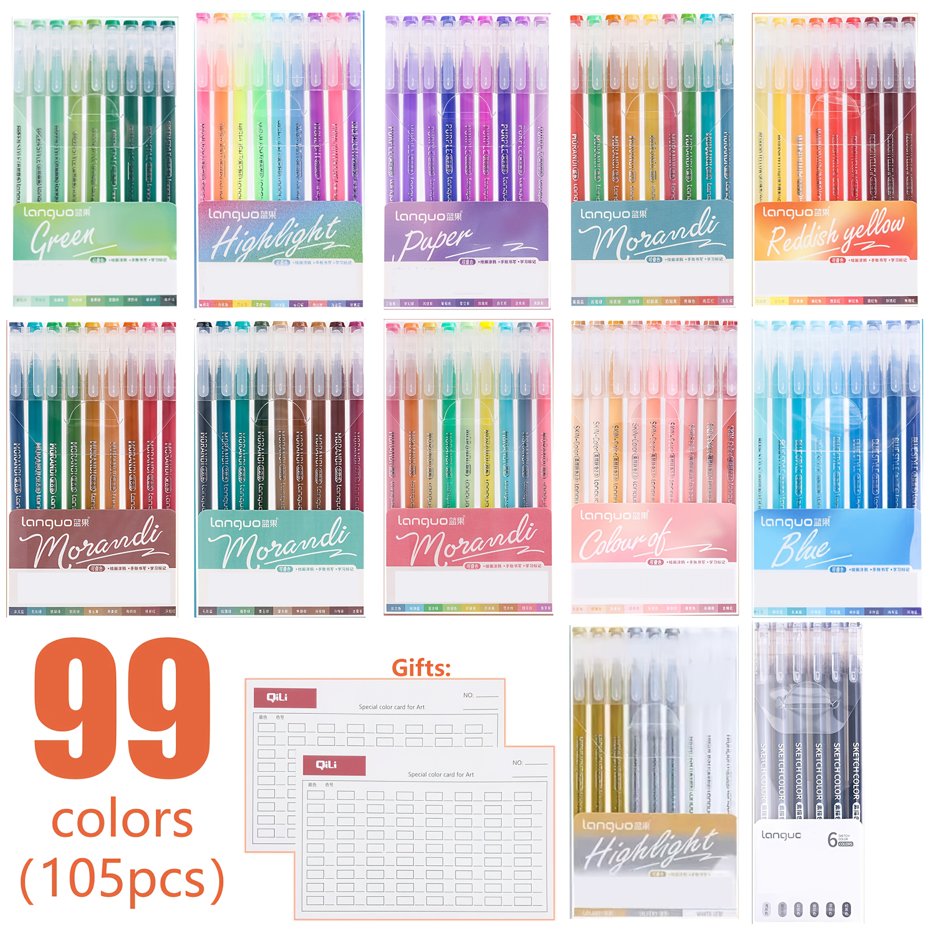 TEMU 105pcs Hand Account Colored Gel Pen Languo Morandi Retro Pen Large-capacity Color Handbook Pen For School Painting Graffiti Writing