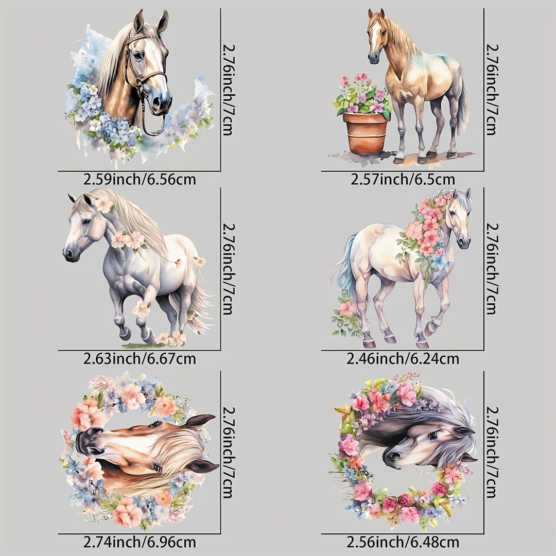 Open 3pcs/6pcs Flowers And Horses Hot Transfer Printing Pictures Printing Stickers