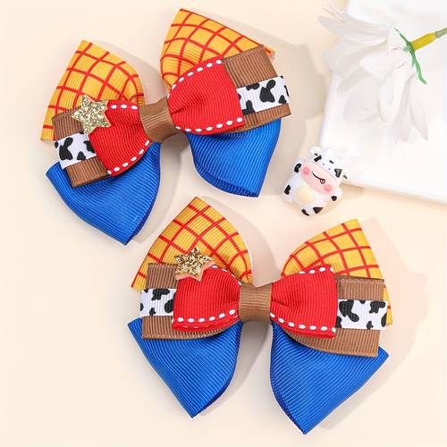 1pc 2pcs cute hair bow clips for cow print and tartan bow hair barrettes for gifts decor bow hair additions for gifts