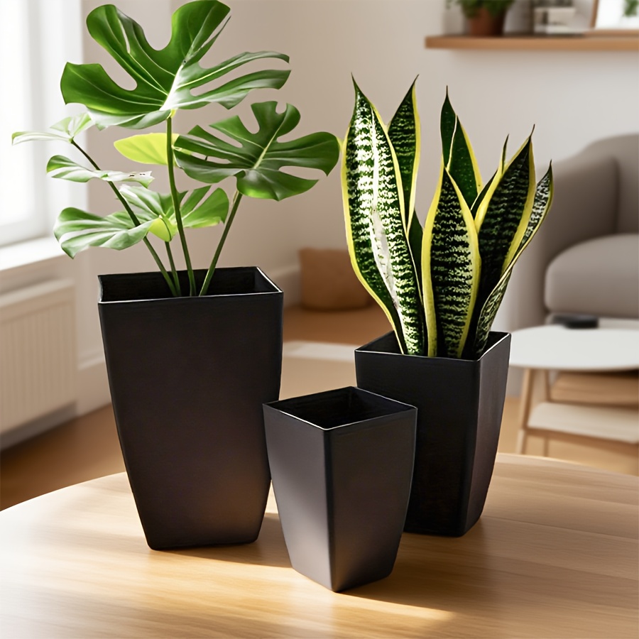 Image of 3pcs Black -tier Flower Pot Set Small/medium/large Boho Minimalist Planter Indoor Plant Pots For Succulents Cactus Herbs Desk Shelf Decor Home Office Bohemian Style Decorative Planter