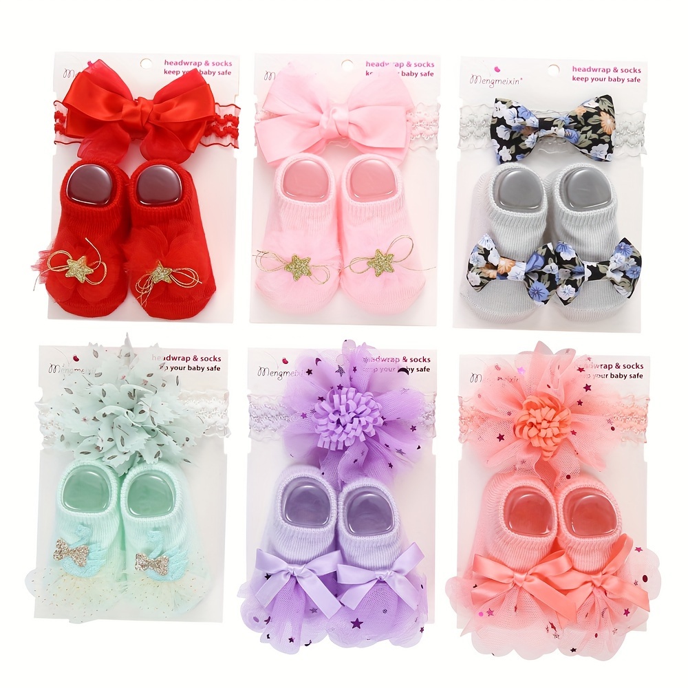 

2 Pairs Of Kid's Cotton Blend Fashion Lace & Bow Design Low-cut Socks & Hairbands, Comfy & Breathable Soft & Elastic Sets For Spring And Summer