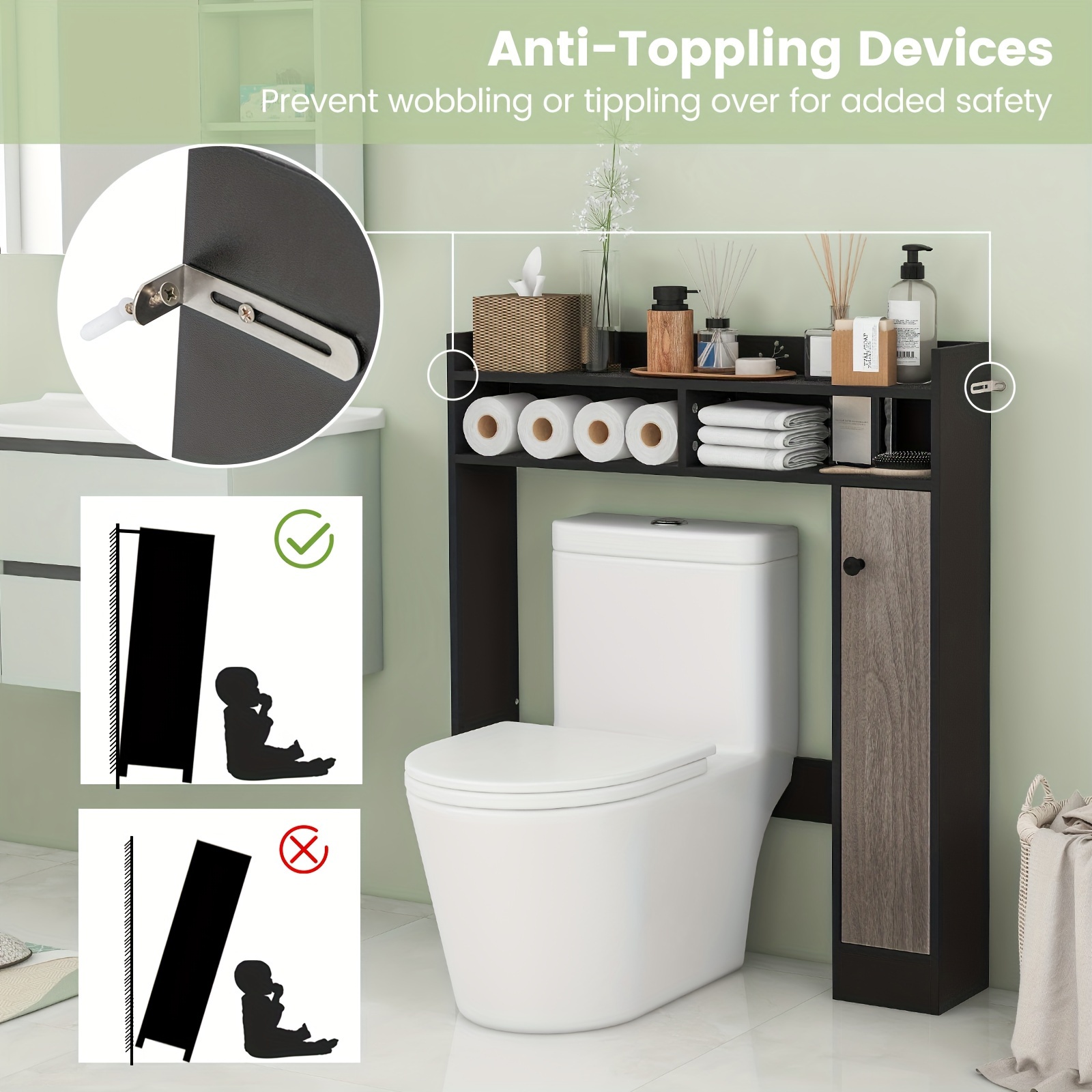 Armoire Murale Salle De Bain Avec Barre Serviettes - Rangement Au-Dessus Toilettes 2 Portes Étagère Réglable
