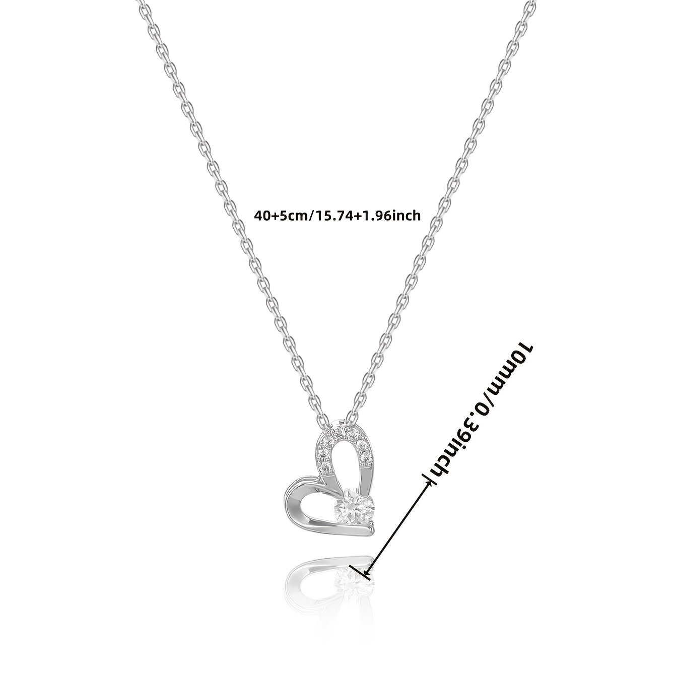 Sweet Heart-Shaped Pendant Necklace with Faux Diamonds