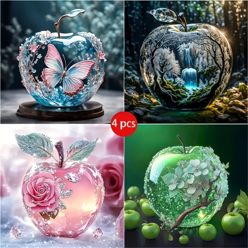 

4pcs Crystal Wall Art Set, Acrylic Diamond Painting Kits, 11.81x11.81in - Nature & Designs For Bedroom & Kitchen, Diy Drill Craft, Ideal Gift For Beginners, Kitchen Artwork| Decor|sparkling Texture