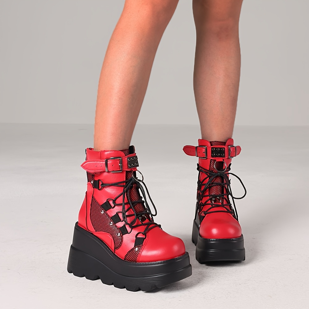 Bottes De Combat à Plateforme Gothique Pour Femme Avec Lacets Et Talon