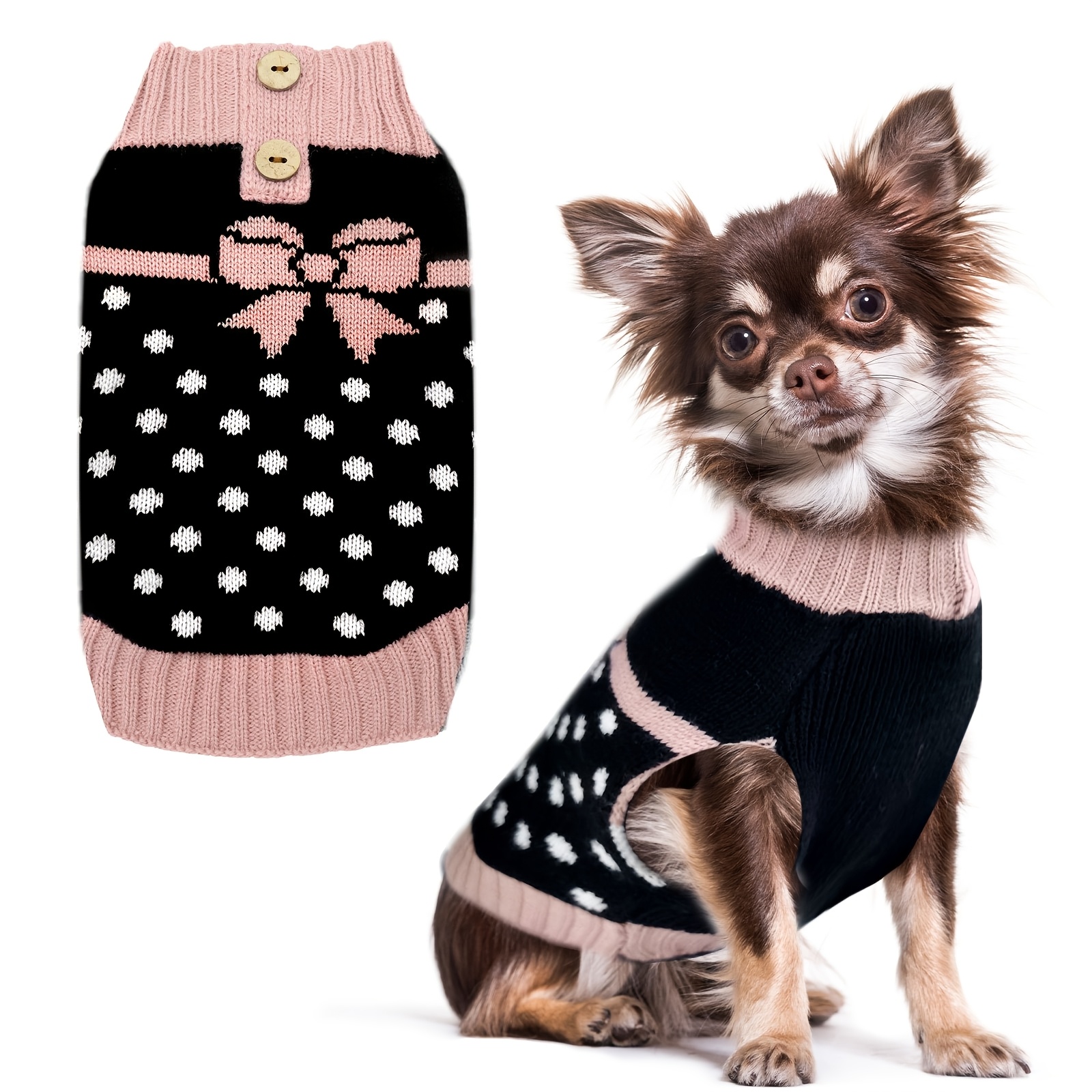 

1pc DOGGYZSTYLE Pull en acrylique pour animaux de compagnie avec nœud papillon - Pull chaud pour /hiver pour , moyens, mini et jouets - Vêtements pour chiens et chats lavables en machine