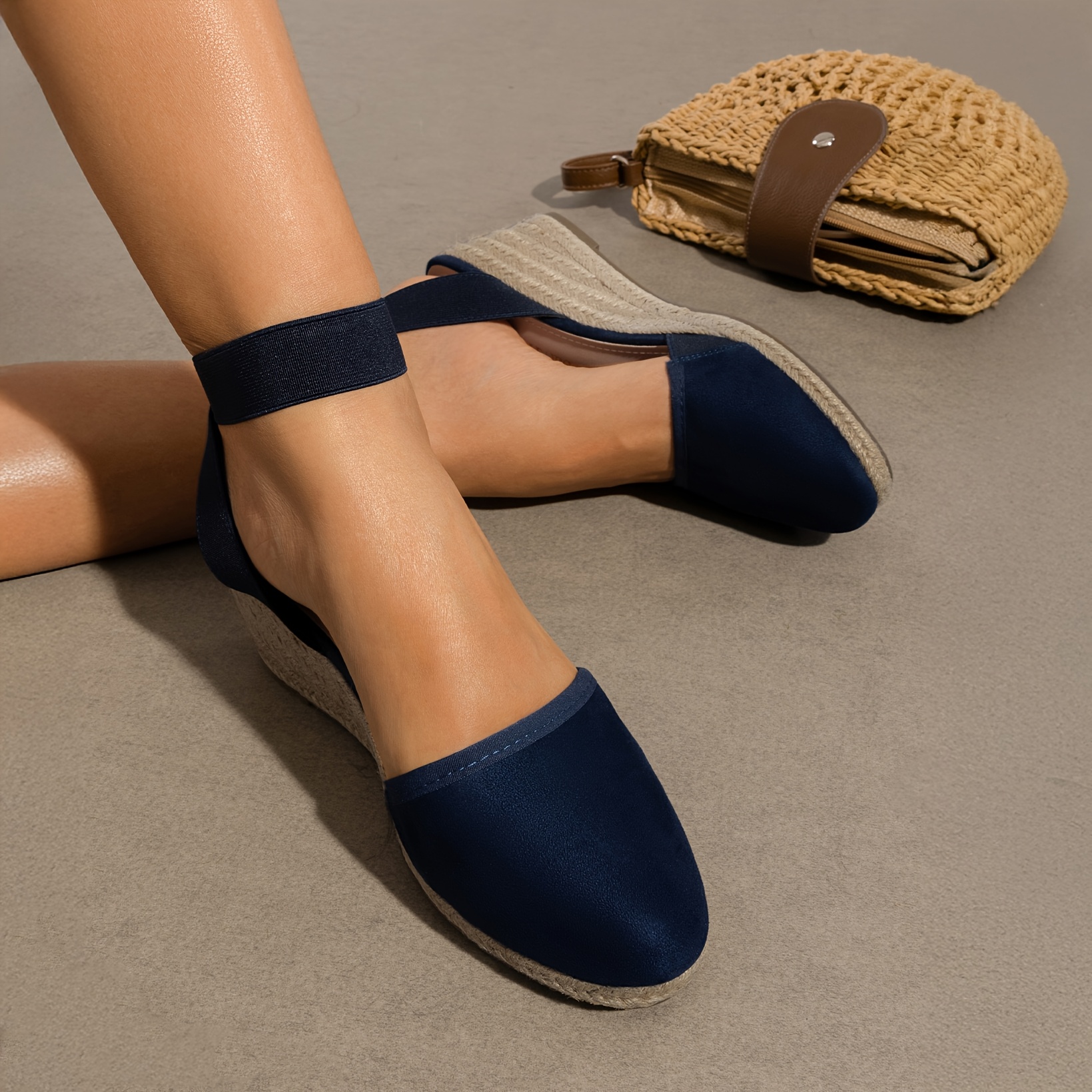 womens elastic ankle strap espadrilles stylish and comfortable fashion wedge sandals breathble for outdoor walking fashion outdoor shoes and off suitable for different occasions details 8