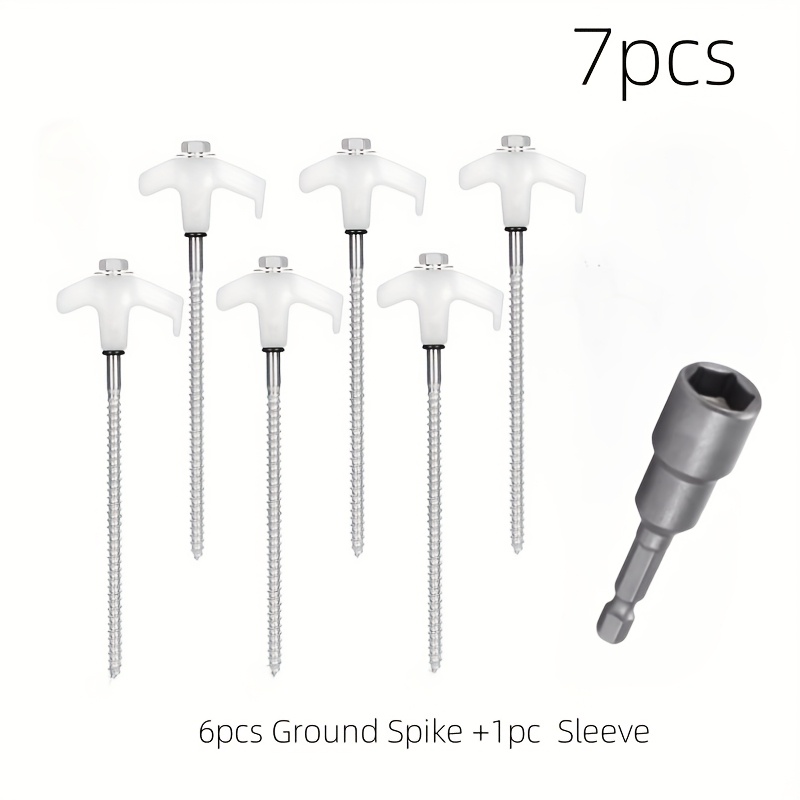 Set Of 7 Pegs With -the-dark Sleeves, Perfect For Outdoor Camping, Sturdy Metal Tent Stakes, And Screws