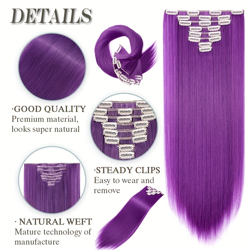 8pcs clip in hair extensions long straight thick synthetic hairpieces 23inch 58cm   double weft natural curly 8pieces set hair piece highlight mix   for women daily party halloween xmas details 5