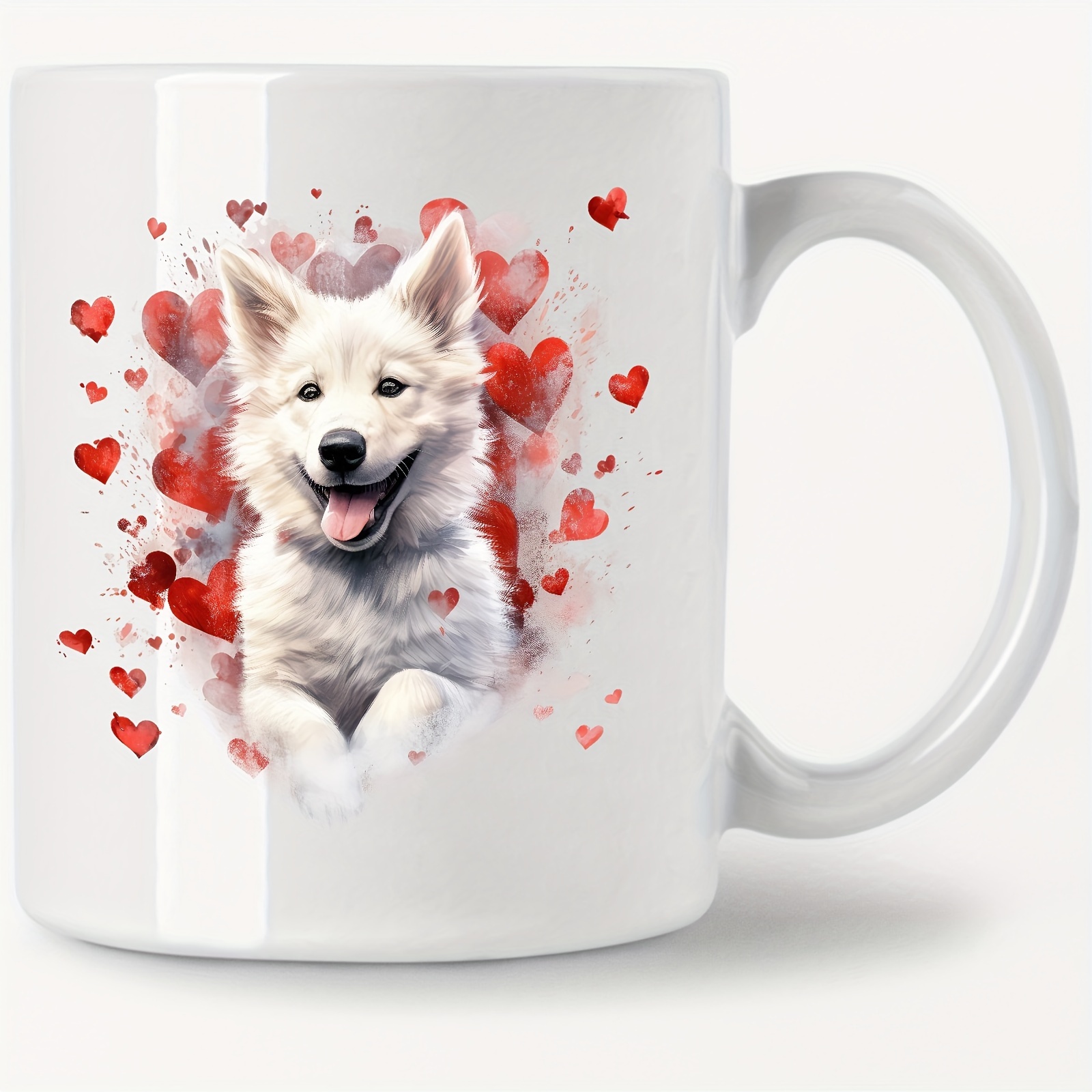 

11oz White Ceramic Coffee Mug With Heart-warming White Shepherd Puppy Design, Dishwasher & Microwave Safe, Perfect Gift For Pet Lovers, Family, And Friends - Set Of 1
