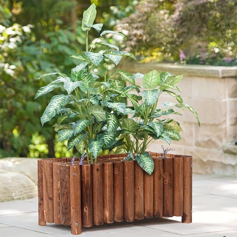 1pc vintage carbonized solid wood large rectangular planter - Temu