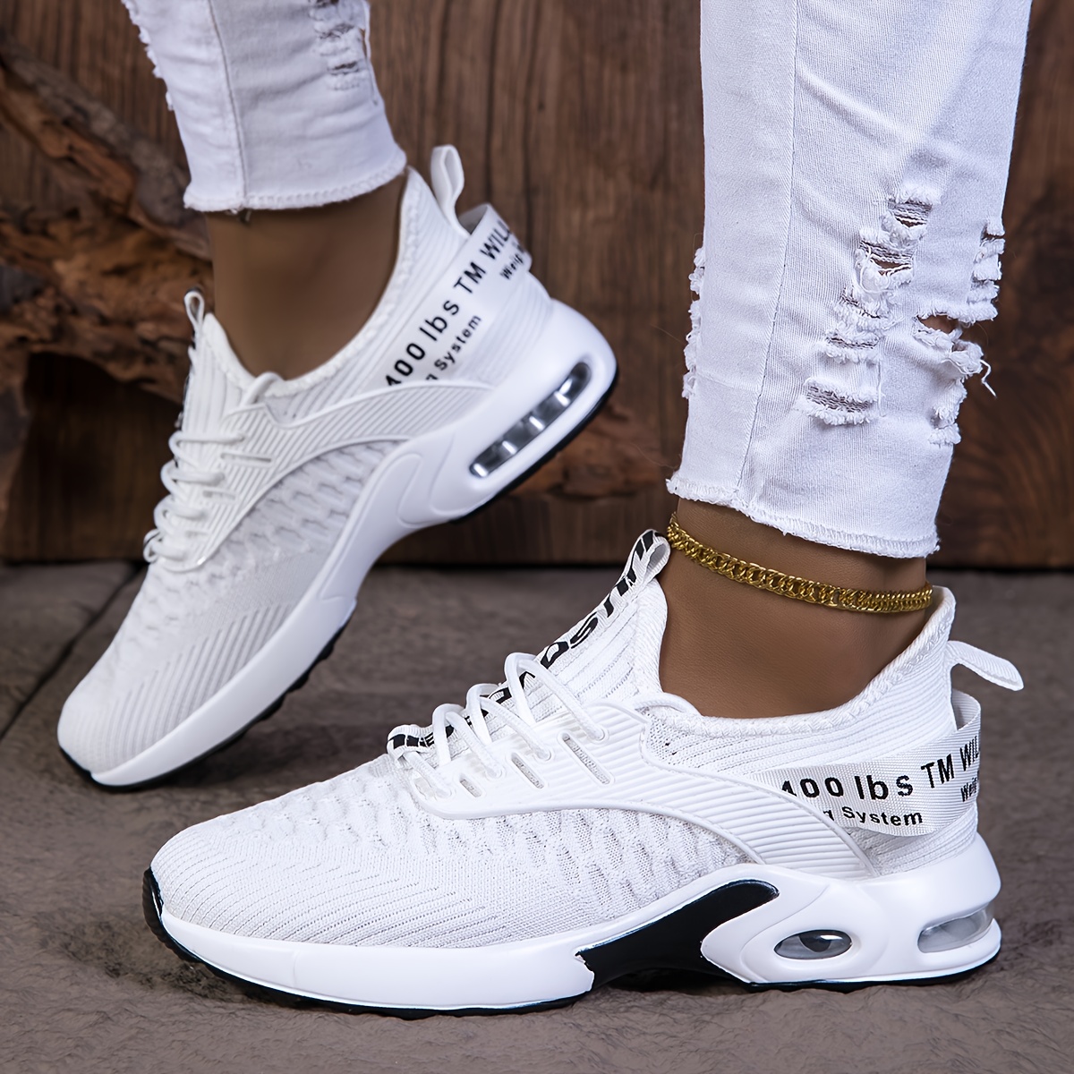 Image of Comfortable Breathable White Women's Sports Shoes | , Fashionable Lace-up, Low-top, Non-slip Thick Sole, Ideal For Commuting And Outdoor Walking, Perfect Valentine's Day Gift, Women Shoes, Sneakers