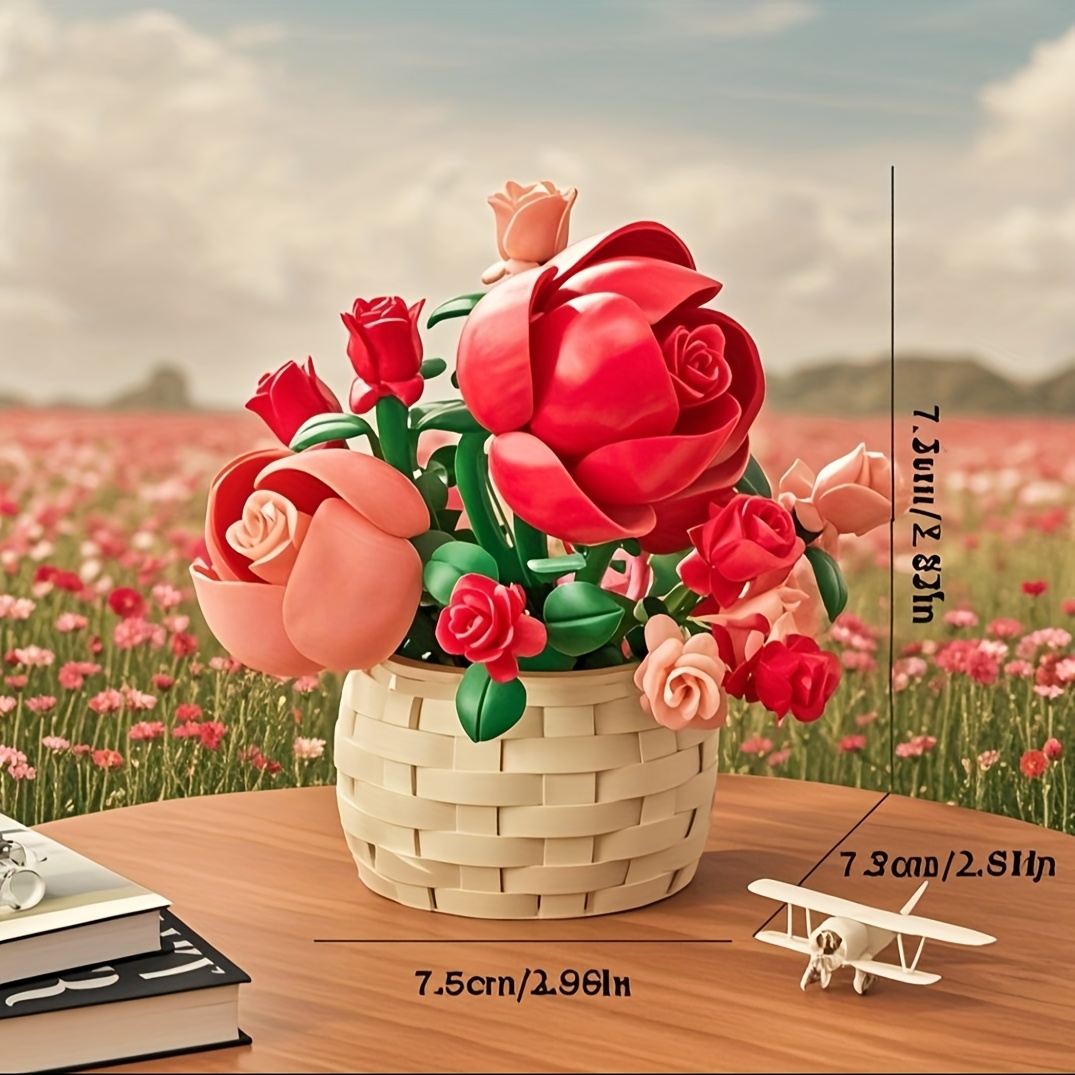 blooming building blocks flower basket eternal bouquet - Temu