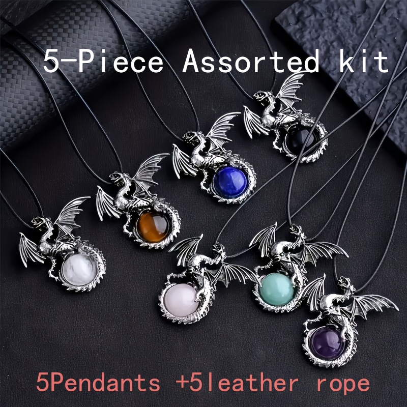 TEMU 5pcs Set Of Stylish Mixed-color Random Dragon Pendants, Suitable For Daily Wear, Holiday Gifts, Birthday Presents, Boosting Charm, , And Outfit