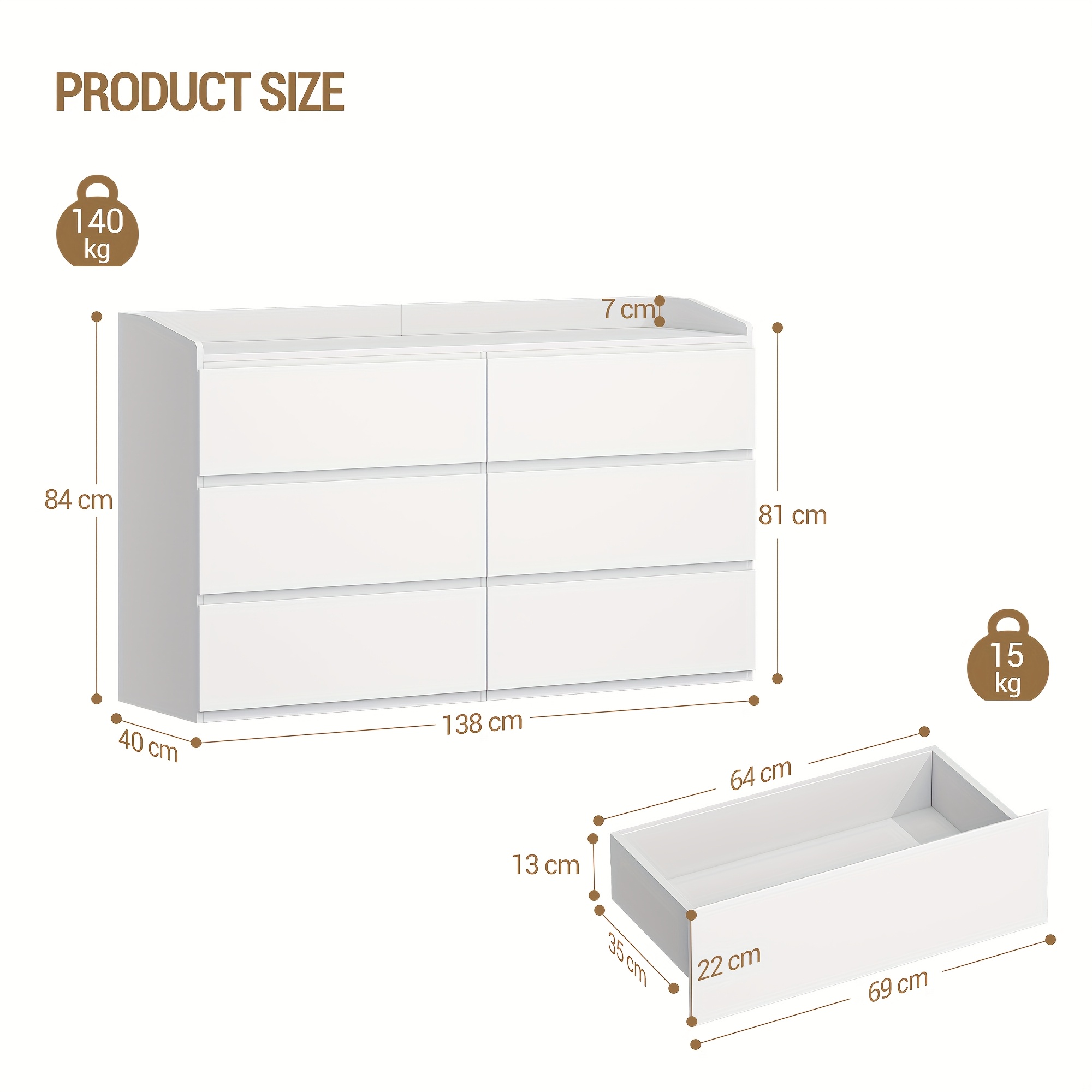 chest of drawers 6 drawer chest sideboard surface locker with top rail suitable for living room and bedroom 40 x 138 x 84cm white wooden dresser for bedroom wood dresser bedroom furniture 6