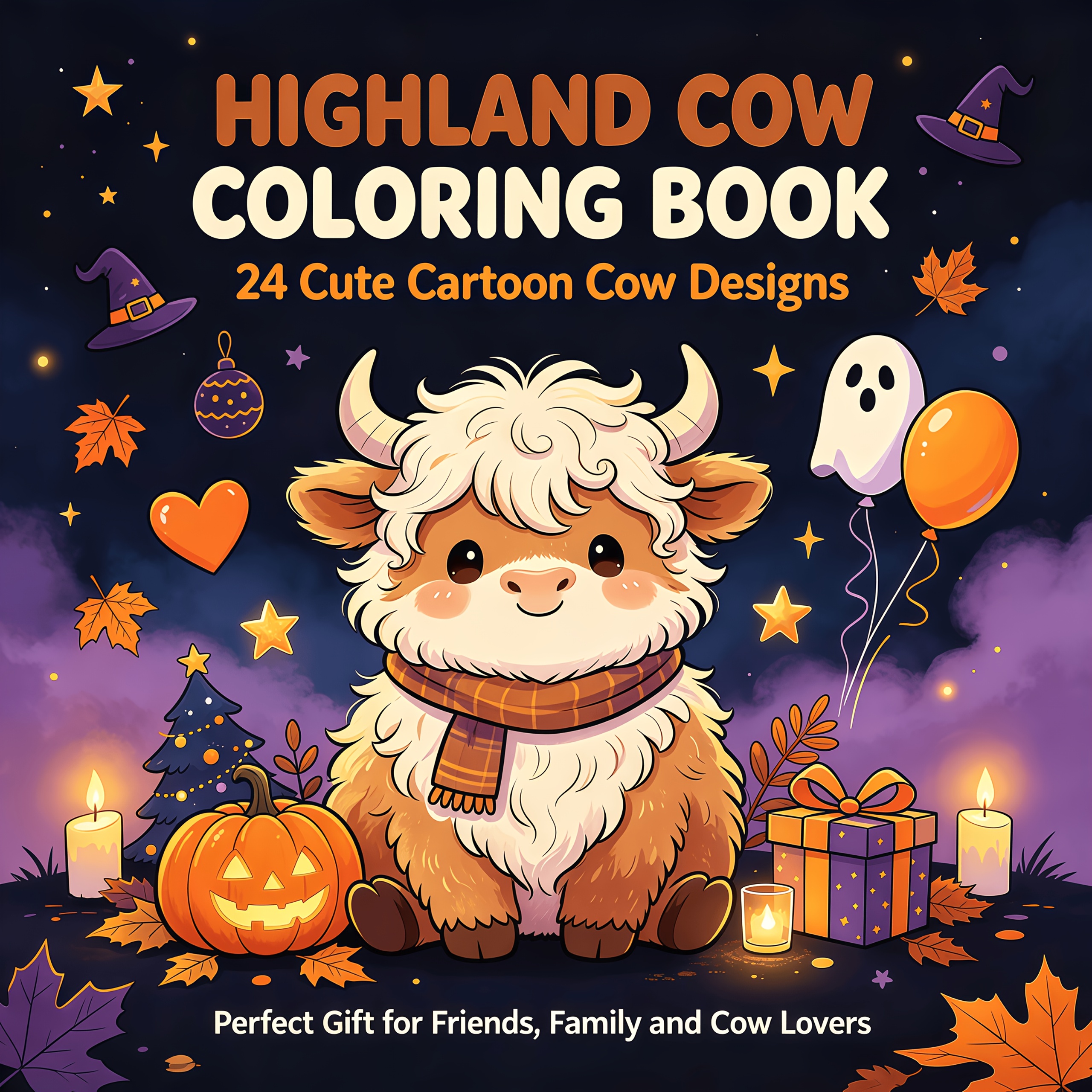 TEMU 1 livre de coloriage de vaches Highland super - 24 pages de vaches de dessin animé adorables, texture lisse, couverture unique avec des couleurs